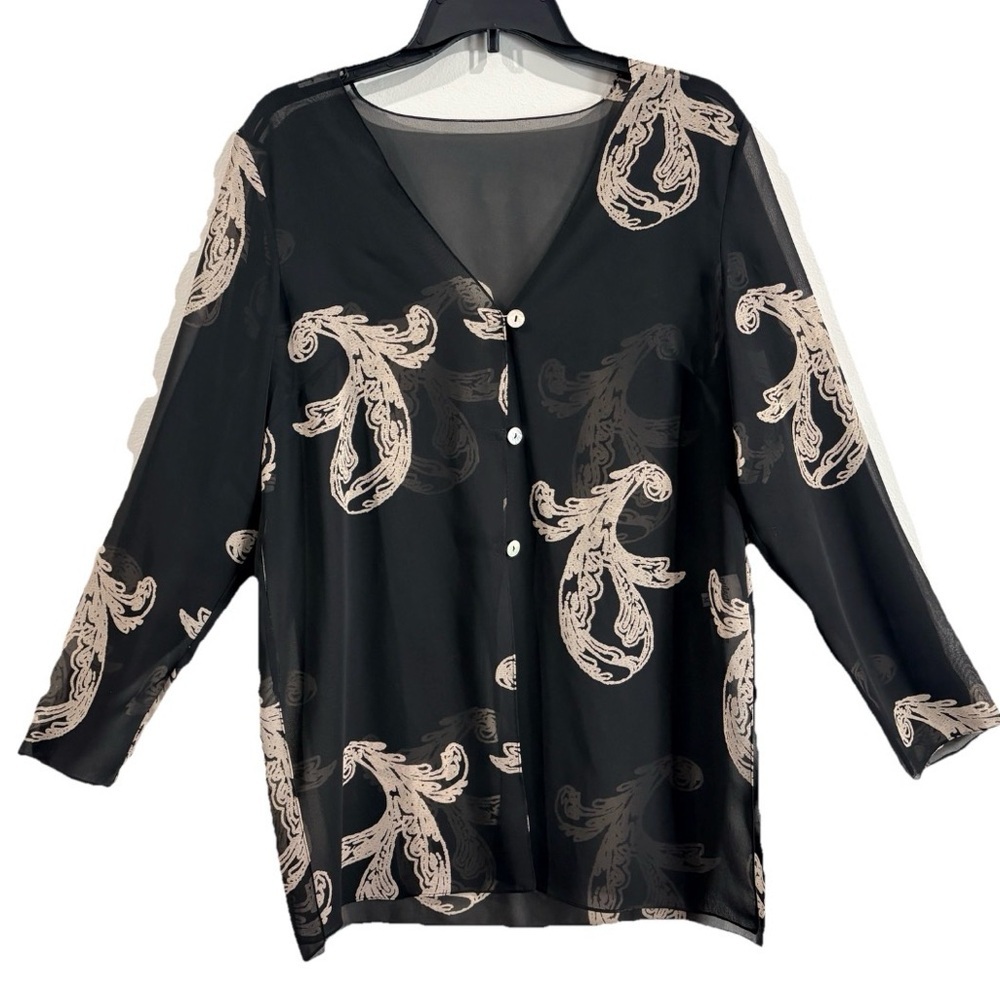 Vintage Sheer Paisley Blouse Fall‎ Workwear Size M Boho